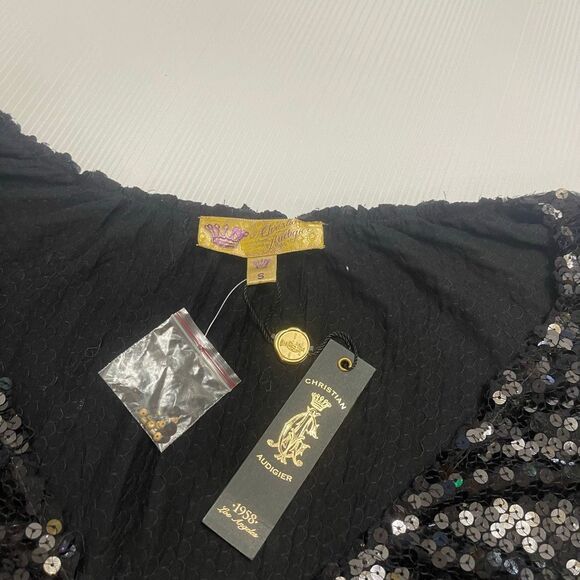 NEW Christian Audigier Womans Black Sequins Top W/ Gold Accents Size Small NWT - Picture 3 of 6